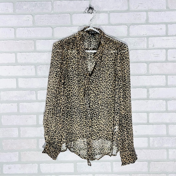 J. Crew Ruffle Button Down Leopard Print Crinkle Chiffon Blouse Size 0 - Picture 6 of 12